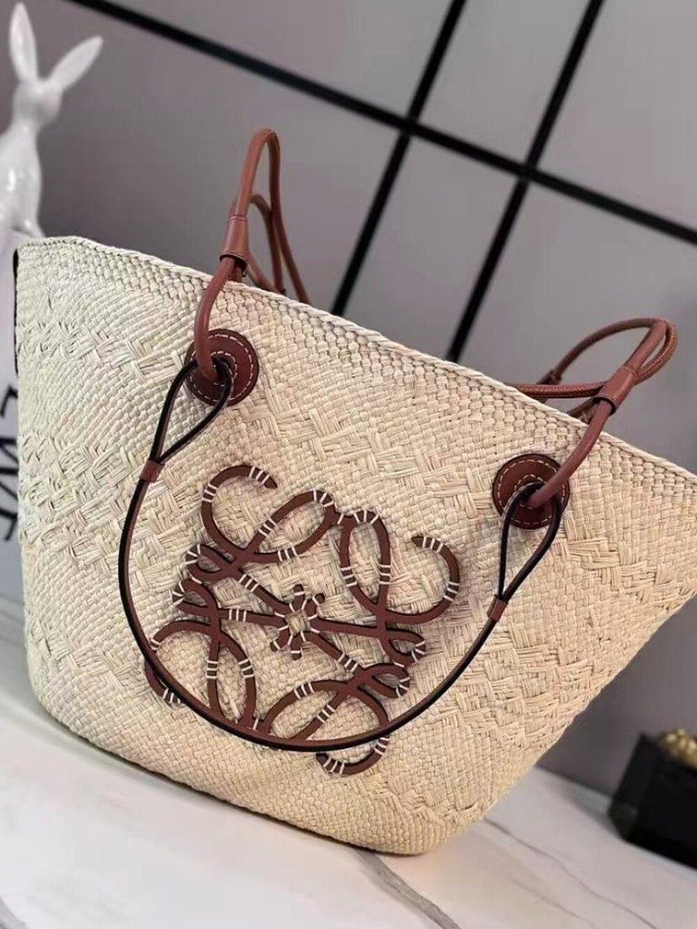 Loewe Anagram Woven Straw Basket Tote Bag
